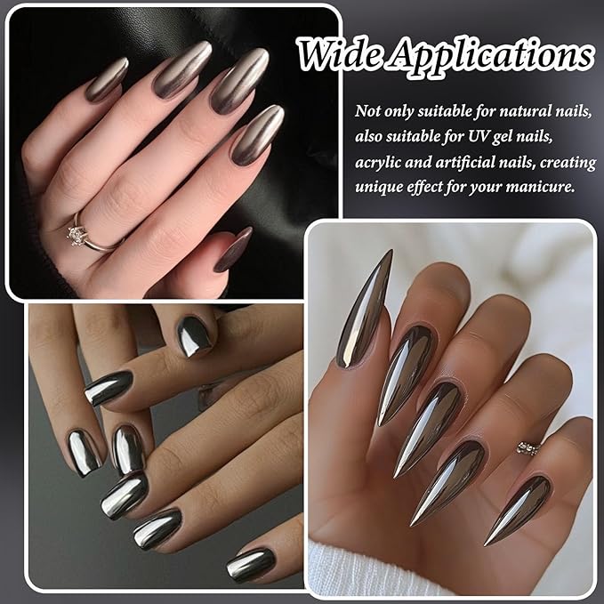 SUTOKAKA 2 Colors Copper Black Chrome Nail Powder Dark Bronze Matallic Mirror Effect Nail Chrome Pigment Holographic Aurua Dust for Manicure Art Design Home Salon Supplies