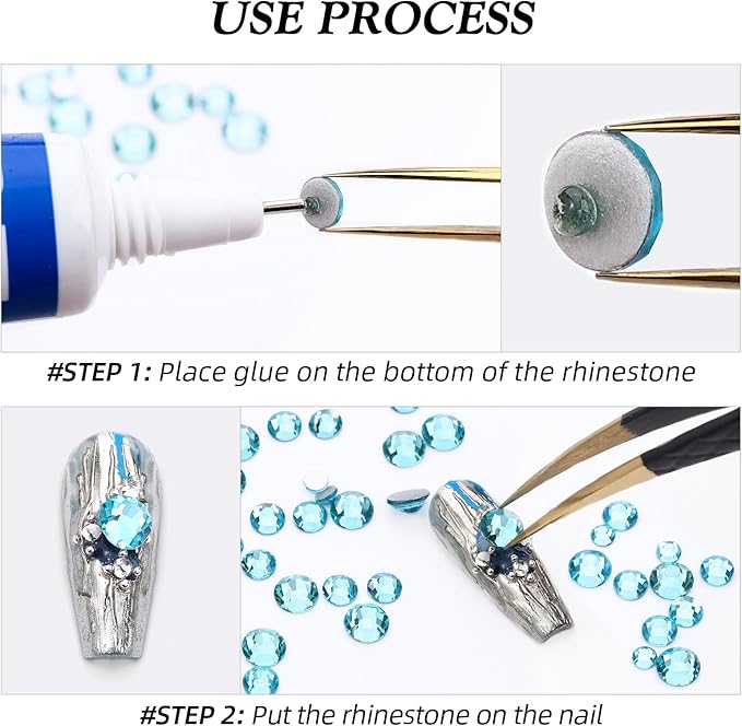Meibite Aquamarine Flatback Rhinestones, Glass Rhinestones for Nail Art and Craft, Glue Fix, Loose Crystal Gemstones(Aquamarine, SS12, 1440pcs, 2.9-3.0mm)