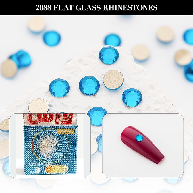 Novani Capri Blue Rhinestones 1440pcs Flat Back Round Rhinestone Style 2088 Sparkly Crystal Gemstones for Nail Art and Crafting SS16,3.8-4.0mm