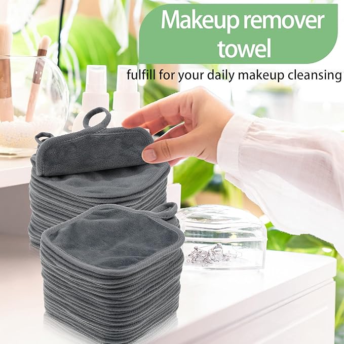 32 Pcs Makeup Remover Pads 5 x 5 Inch Soft Reusable Cloths for Eye Face Cloth Microfiber Washable Makeup Remover Towel Removal Cleaning Cloth for Women(Gray)