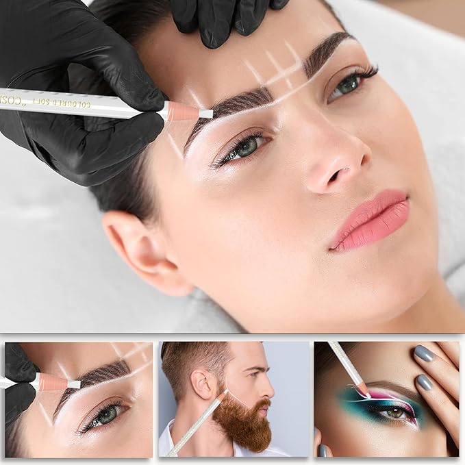 KAIQIKAIXI 6Pcs White Waterproof Eyebrow Pencils Makeup Set For Marking, Filling And Outlining, Tattoo Makeup And Microblading Supplies Kit-Hard Refills Are Easy To Color (White)