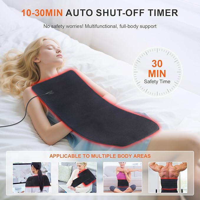 Red Light Therapy Mat for Body, 60W 31.5" x 11.8" 660nm & 850nm 360 LEDs Home Infrared Light Therapy Pad Blanket with Smart Temp & Timer for Back Belly Shoulder Muscle Pain Relief