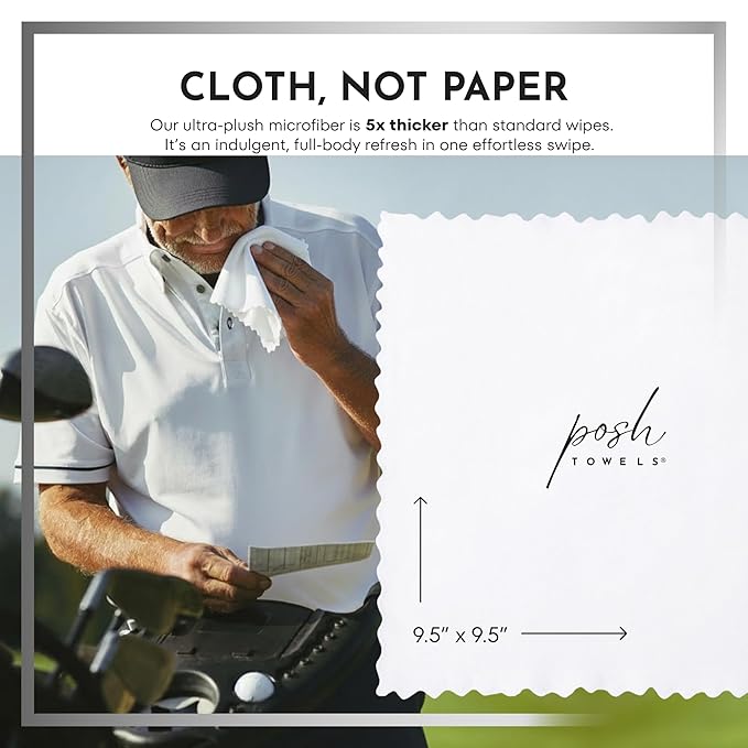 Ultra Premium White Tea Scented Towelettes - 20 Pack Extra Large 9.5" Microfiber Wet Wipes for Golf, Travel & Spa - Individually Wrapped Luxury Refreshing Cloths