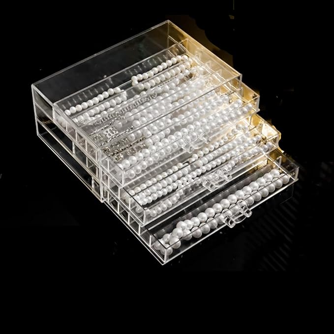 Feadily 1PCS Acrylic Jewelry Organizer Box, Jewelry Drawer Organizer With 3 Drawers 18 Grids, Necklace Organizer, Clear