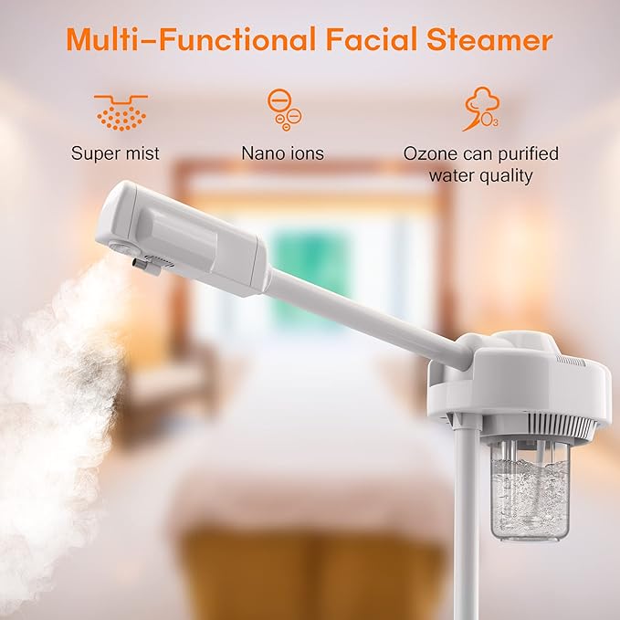 Professional Spa Ozone - Kingsteam- Stand - Facial Steamer On Wheels, for Home and Salon Use (White)