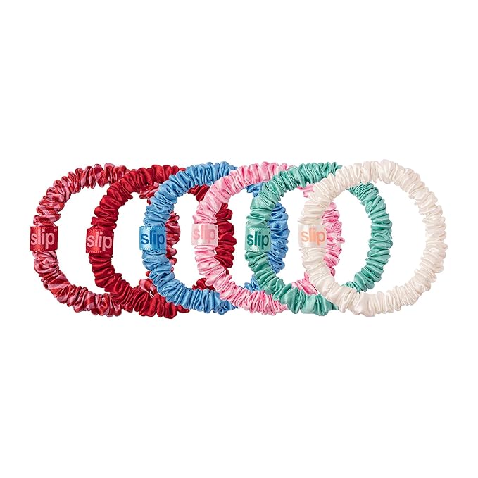 slip Silk Skinny Scrunchies - High Tide | Set of 6 Skinny Scrunchies | 100% Mulberry Silk, Anti-Crease, Gentle on Hair, Reduces Breakage | Stylish & Durable, Ideal for All Hair Types, Limited Edition