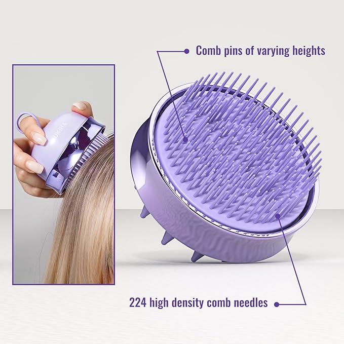SHINLEA 2 in 1 Scalp Massager Hair Growth,Scalp Scrubber with Soft Silicone Bristles for Dandruff Removal,Shampoo Brush for Exfoliation,Head Massager for Both Wet and Dry Use (Purple) ﻿