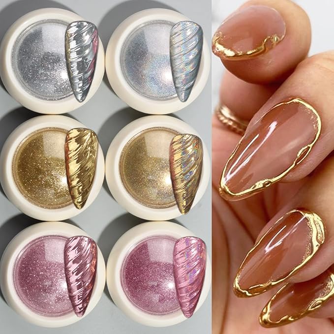 6 Jars Gold Silver Chrome Nail Powder, Holographic Unicorn Iridescent Nail Chrome Powder, Metallic Mirror & Laser Effect Glitter Pigment for Aurora Mermaid Nails, Resin Crafts & DIY Nail Decorations