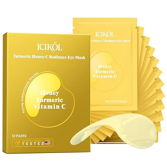 Collagen Under Eye Patches for Puffy Eyes and Dark Circles, Under Eye Mask for Dark Spots with Turmeric, Hydrating Undereye Mask Patches, Christmas Small Gifts for Women (12 Pairs, Turmeric)