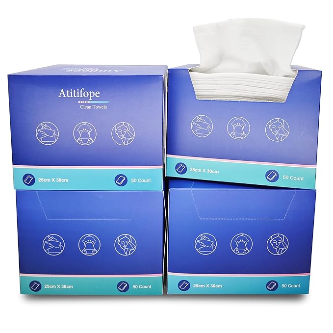 Atitifope Disposable Cloths For Face 200Count Travel Cleaning Cloths Clean Towels Makeup Remover Wipes (4Boxes)