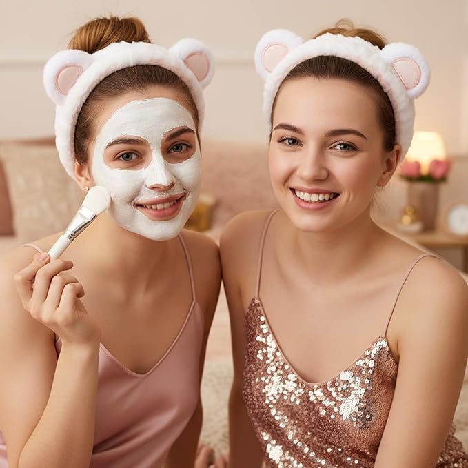 DOPENSPI 3Pcs Face Wash Headband with Wrist Towels, Soft Elastic Bear Ears Spa Headband Face Wash Hair Band Wristband Makeup Headbands for Women Skincare Bath Shower