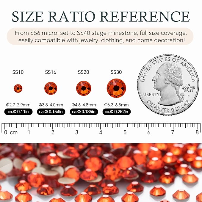 Meibite Hyacinth Flatback Rhinestones, Glass Rhinestones for Nail Art and Craft, Glue Fix, Loose Crystal Gemstones(Orange, SS20, 1440pcs, 4.6-4.8mm)