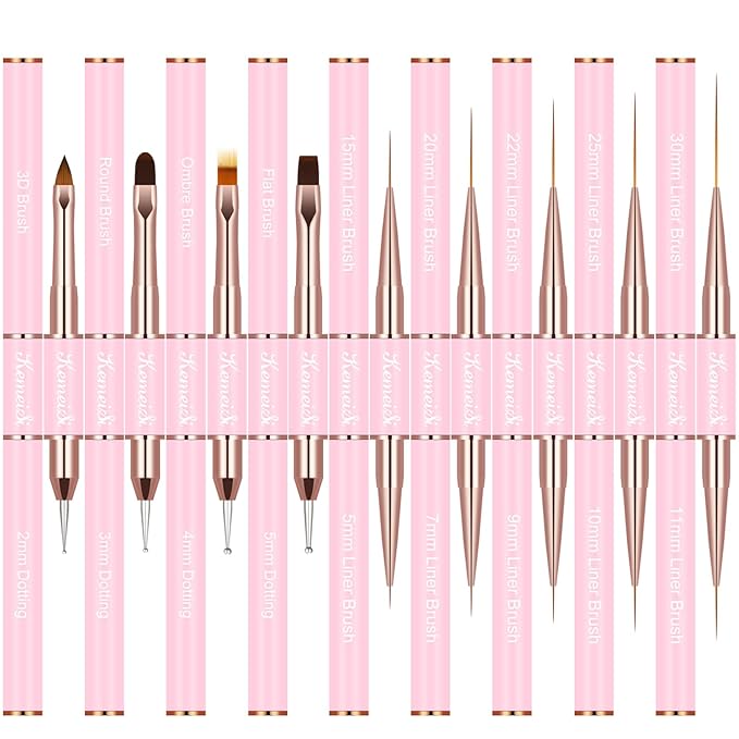 KEMEISI Nail Art Brush Set, 9PCS Double-Ended Acrylic Liner Brush Dotting Pen for Gel Polish, Nail Design Tools for Professional Manicure DIY Home Salon