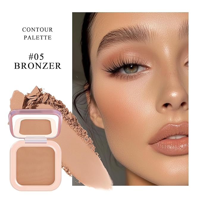 Contour Powder Palette, Matte Smooth Texture Ultra-fine Lightweight Blendable Pressed Powder, Multiuse Baked Contour for Face Sculpting Makeup-BRONZER