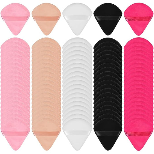 Oqqlin 100 Pcs Triangle Powder Puffs Bulk, Soft Velvet Powders Puff Muticolor Wet Dry Makeup Sponge for Loose Powder, Press Powders (5 Color)