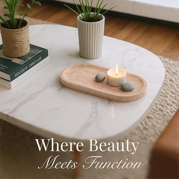 Handcrafted Travertine Tray – Bathroom Counter Organizer, Jewelry Tray, Perfume Organizer & Decorative Tray for Vanity Accessories, Coffee Table Decor & Bathroom Countertop (Oval, Natural)
