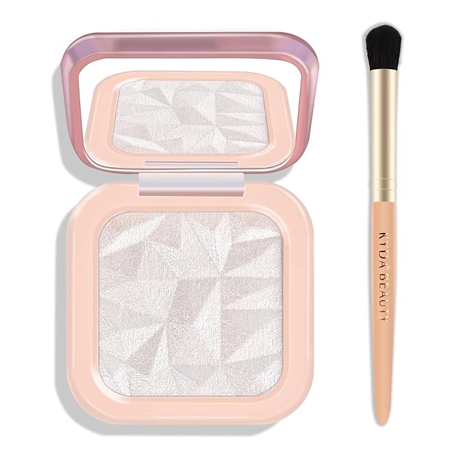 Highlighter Makeup Palette, High Glossy Face Illuminator Palette, Pearl Shimmer Smooth Baked Powder with Natural Glow Finish, Face Glitter Lasting Sparkling Luminizers Highlighter-PEARL