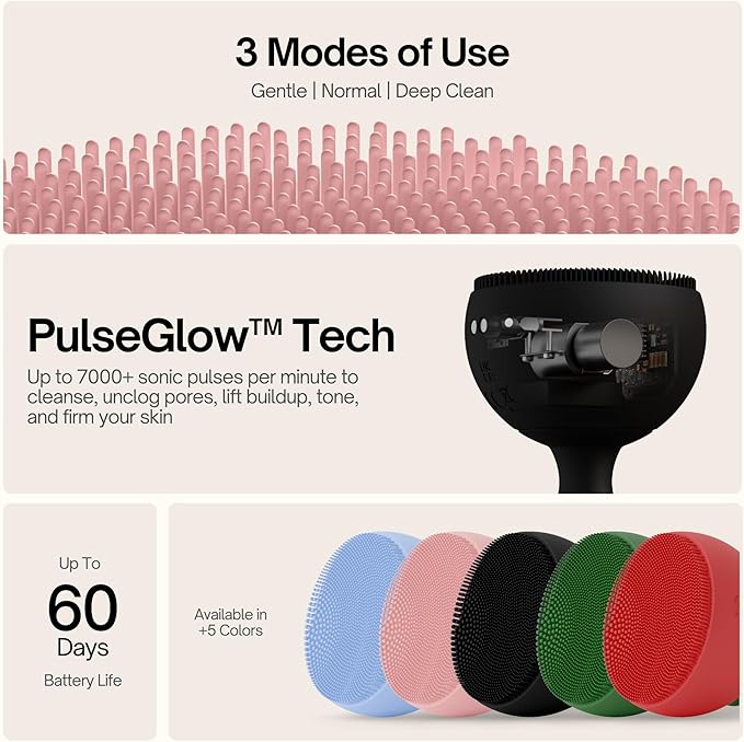 Palm Face Clean Pro⁺ - Electric Silicone Face Scrubber for Acne with 7000+ Sonic Pulses - IPX7 Waterproof Rechargeable Exfoliator with Slip-Free Grip, 3 Speed Settings & Phthalate-Free - Arctic