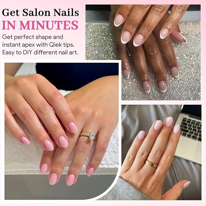 Qiek Extra Short Almond Fake Nail Tips, 15 Sizes 240 PCS Clear Half Matte Press On False Nail Tips Pre-shaped Full Cover Gel Nail Acrylic Soft Tip Extensions Thick Long Lasting for Home DIY Nail Salon