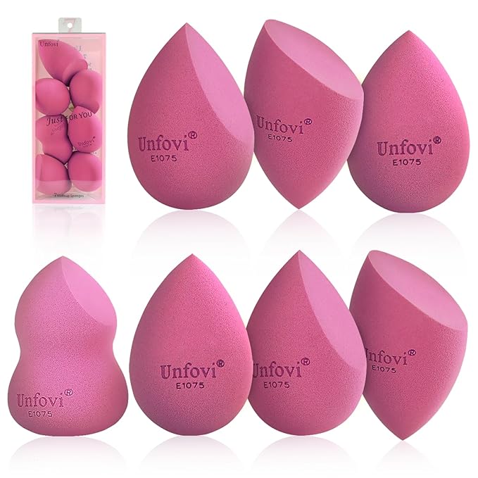 Makeup Sponge Set (4 Shapes 7 pcs) - Latex-Free Blending Sponge for Liquid, Cream & Powder, Soft Reusable Beauty Sponge for Wet/Dry Application, Face Foundation Blender (Rose Red)
