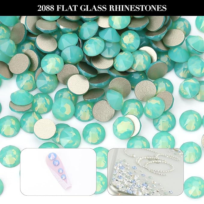 Novani Green Opal Rhinestones 288pcs Flat Back Round Rhinestone Style 2088 Sparkly Crystal Gemstones for Nail Art and Crafting SS30,6.4-6.6mm