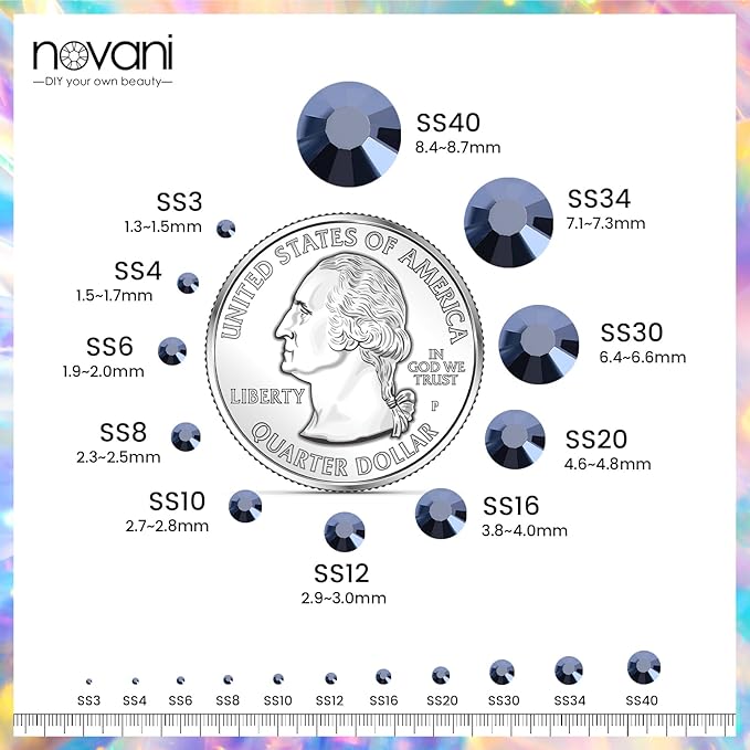 Novani Rhinestones Flatback Rhinestones Glass Nail Gems Stones Jewels Round Gemstones Non-Hotfix Crystal,SS8,1440 Pieces,Shiny Black