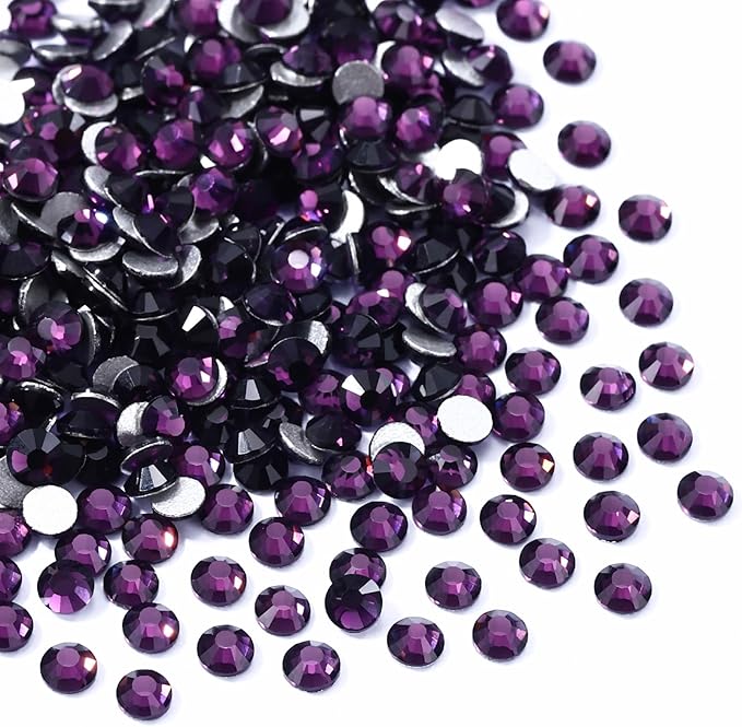 Meibite Tanzanite Flatback Rhinestones, Glass Rhinestones for Nail Art and Craft, Glue Fix, Loose Crystal Gemstones(Tanzanite, SS10, 1440pcs, 2.7-2.8mm)