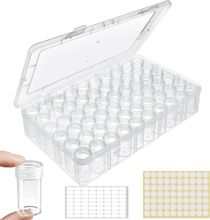 Notgia 1pack 60 Grids Bead Organizer and Storage Diamond Painting Containers Portable Plastic Case Box Arts Crafts Storage for Seeds Beads Sewing Cosmetic Nail Glitter Powder Small Parts Rhinestones