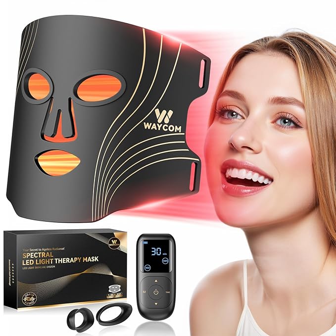 WAYCOM Red Light Therapy Mask: 400 Beads Portable Light Therapy for Face - 4-Modes Portable 850NM Infrared & Red Light Mask at Home Travel - Gift for Loved Ones/Valentine's Day/Birthday/New Year