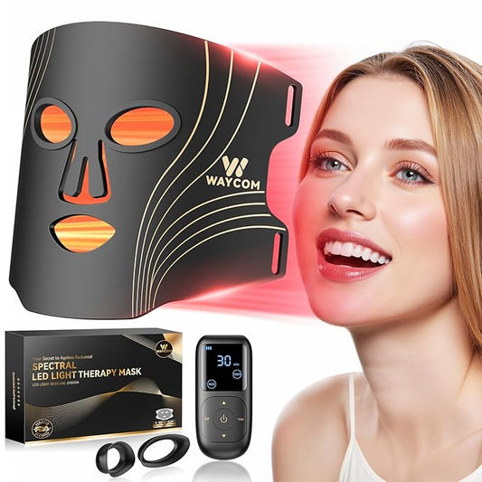 WAYCOM Red Light Therapy Mask: 400 Beads Portable Light Therapy for Face - 4-Modes Portable 850NM Infrared & Red Light Mask at Home Travel - Gift for Loved Ones/Valentine's Day/Birthday/New Year