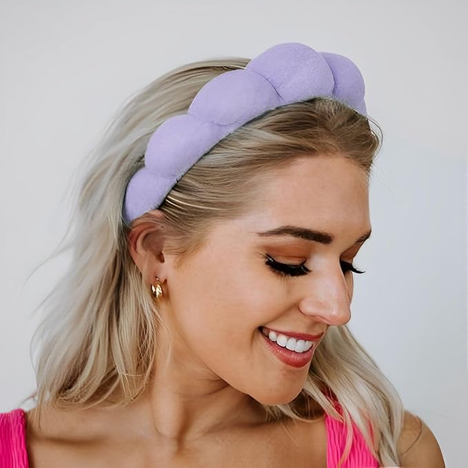 BluOcnMkt 6PCS Spa Headband Set Purple Skincare Makeup Sponge Headbands for Women, Large Flower Hair Clip, Velvet Neon Scrunchies
