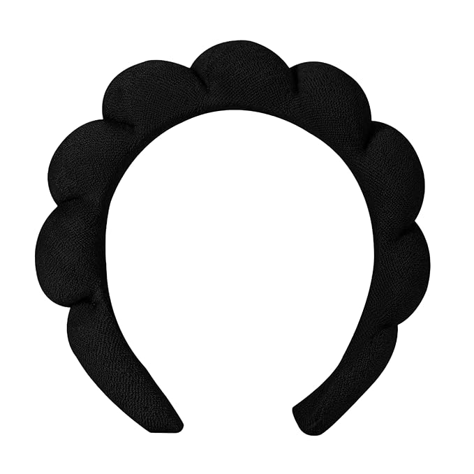 OCTAZI Soft Puffy Headband for Washing Face – Terry Cloth Skincare & Makeup Removal Hair Band for Women & Girls | Non-Slip Bubble Spa Headbands for Facial, Exfoliating, Bath & Beauty Routine