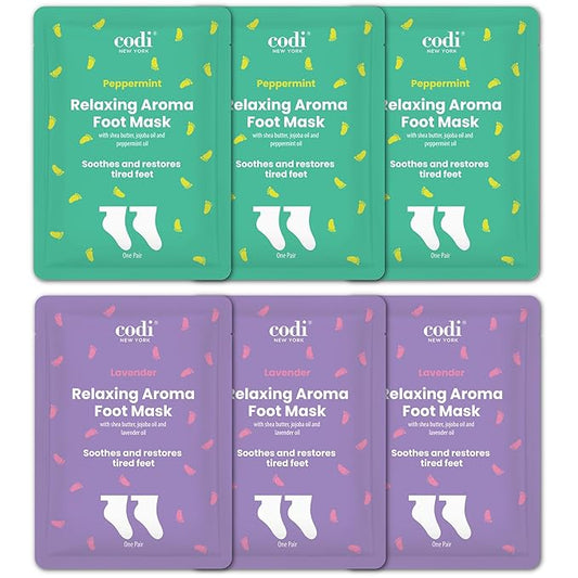 Codi New York Relaxing Aroma Foot Mask, Home Spa Pedicure Socks, 6 Pairs, For Dry Cracked Feet, Hydrating Foot Treatment, Made in Korea, Lavender + Peppermint