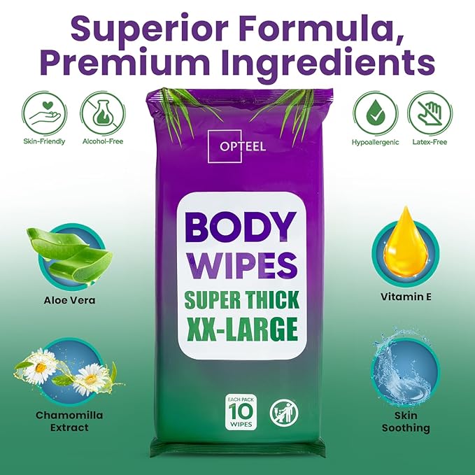 Super Thick Bathing Wipes for Adults Bathing No Rinse – Full Body Shower Wipe, Ideal for Men, Women & Elderly – Extra Large & Soft Travel Wipes Perfect Alternative to Shower – 16 Packs (160ct)