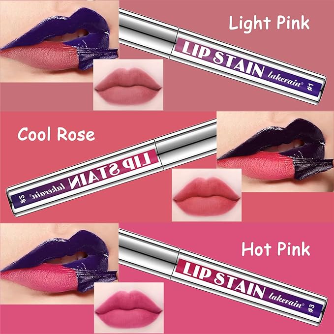 3 PCS Peel Off Lip Liner Set, Matte Pink Lip gloss Stain, Lip Liner Stay, Long Lasting Peel Off Lip Stain Tattoo