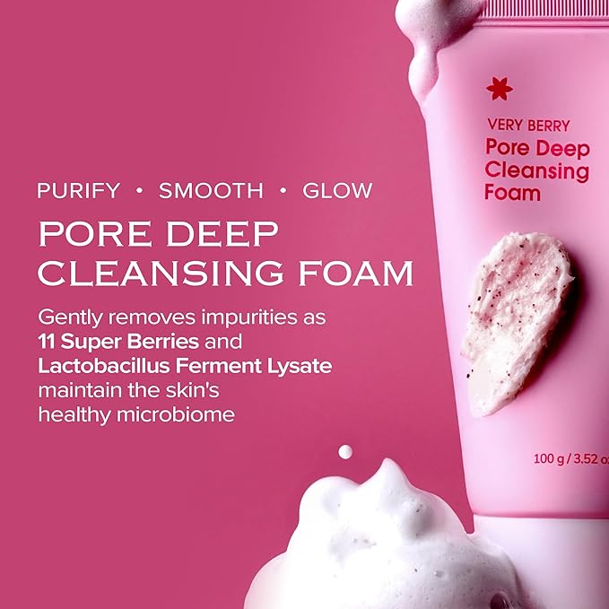 VERY BERRY Pore Deep Cleansing Foam | Berry Complex + Fermented Ingredients for Moisture & Healthy Glow | Gentle Exfoliating Face Scrub for Bumpy Skin | Pore Cleanser | 100g/ 3.52 FL OZ, 3pcs