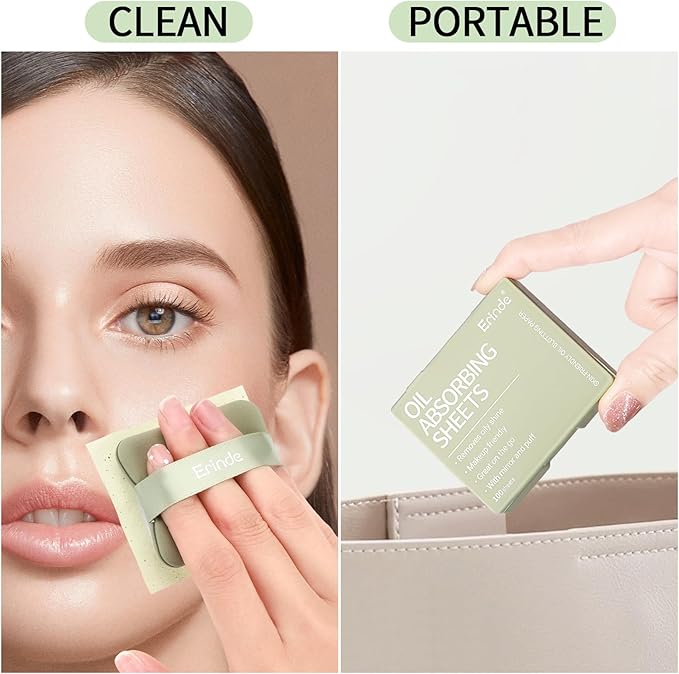 Erinde Oil Blotting Sheets for Face with Mirror and Puff, 200 Sheets Oil Blotting Paper for Oily Skin, Face Oil Absorbing Sheet, Natural Oil Control Film, Absorb Excess Oil, Makeup Friendly
