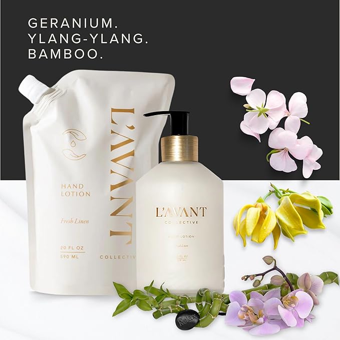 L'AVANT Collective Luxury Hand Lotion Refill - Fresh Linen High Performing Moisturizing Hand Cream for Dry, Cracked Hands Fragrance - Shea Butter Heal & Restore Softens Skin Fresh Linen 20 Oz