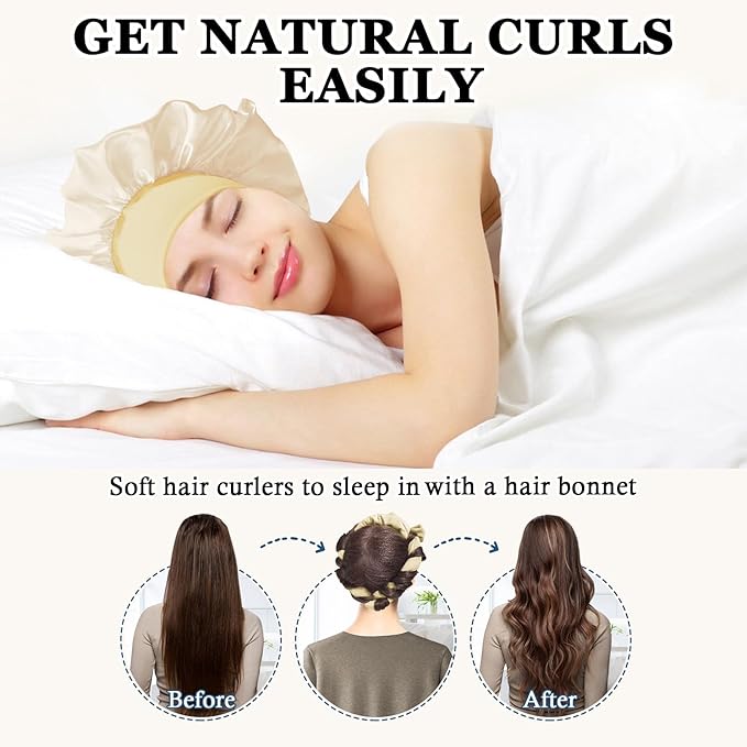 Gwabee Heatless Curls Overnight Hair Curler, 70" Soft Hair Curlers to Sleep In No Heat Curls Overnight, 9 PCS No Heat Curlers Set for Women - Champagne