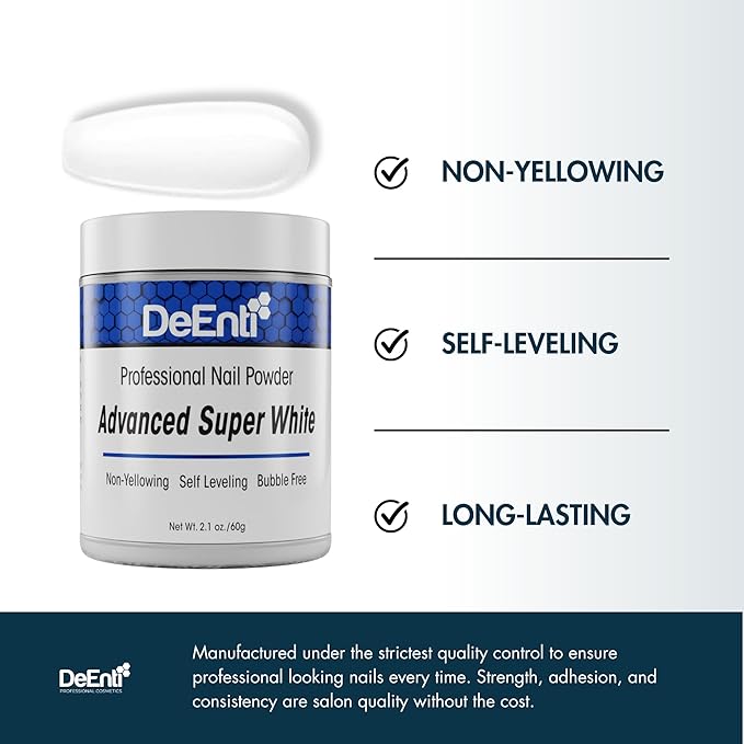 DeEnti Acrylic Nail Powder - 2oz Sugar White|Professional Grade, Bubble-Free Acrylic Powder for Nails | Long-Lasting, Chip-Resistant Nail Acrylic Powder for Carving, Extensions & Fake Nails