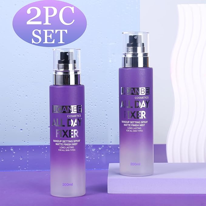 UCANBE Makeup Setting Spray - 2PC Set Matte Finishing Spray, Long Lasting Oil Control Make Up Spray, Lightweight Hydrate Face Mist for Face