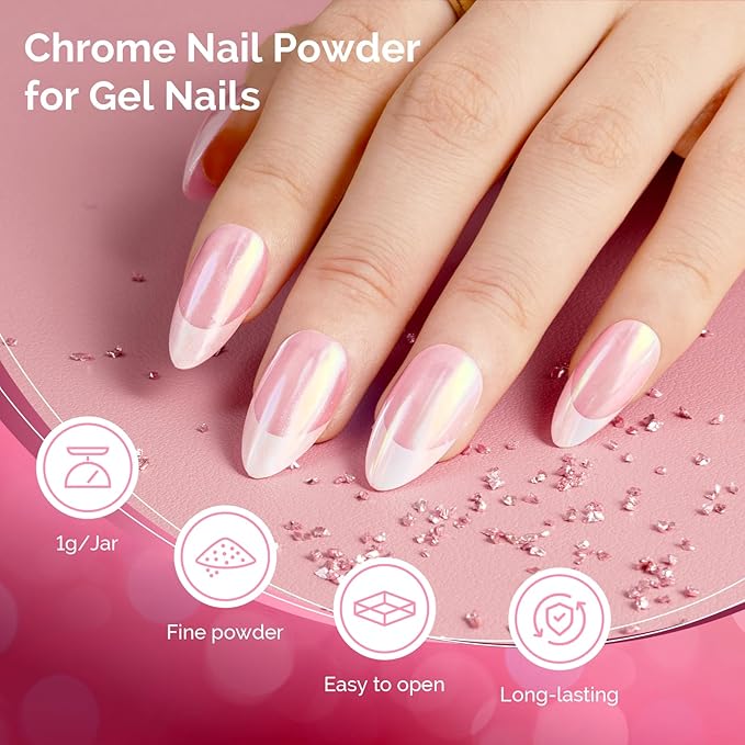 MelodySusie Chrome Nail Powder for Gel Nails, Aurora Fine Glitter Powder Mirror Effect Pigment Pearlescent Mermaid Pigment Pearl Glitter for Home DIY Salon Use