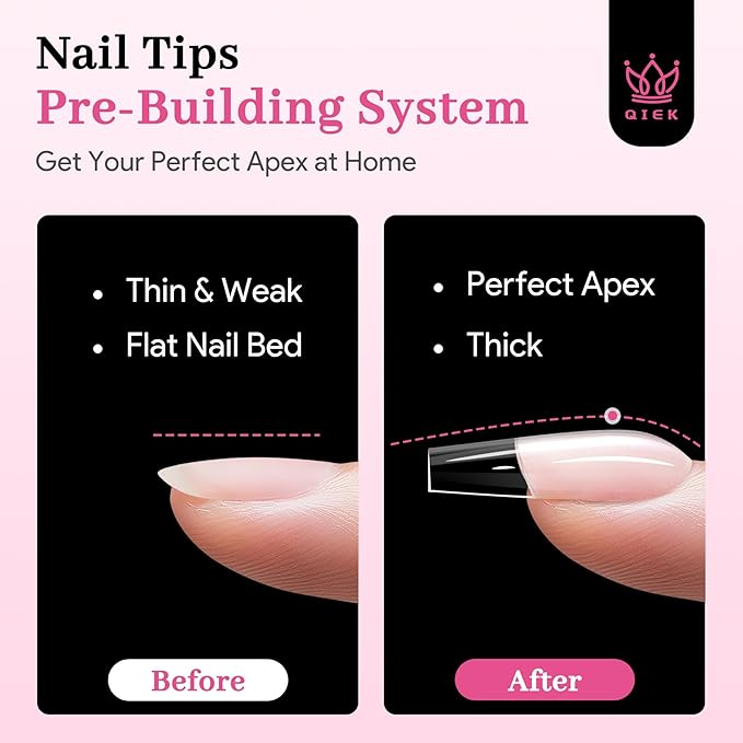 Qiek Medium Square Pre-Building Nail Tips, 15 Sizes 240 PCS Pre-shaped Apex Clear Soft Press On Fake Nail Half Matte Gel Nail Extensions Strong Thick Acrylic Tip for DIY Beginners & Salon Manicure