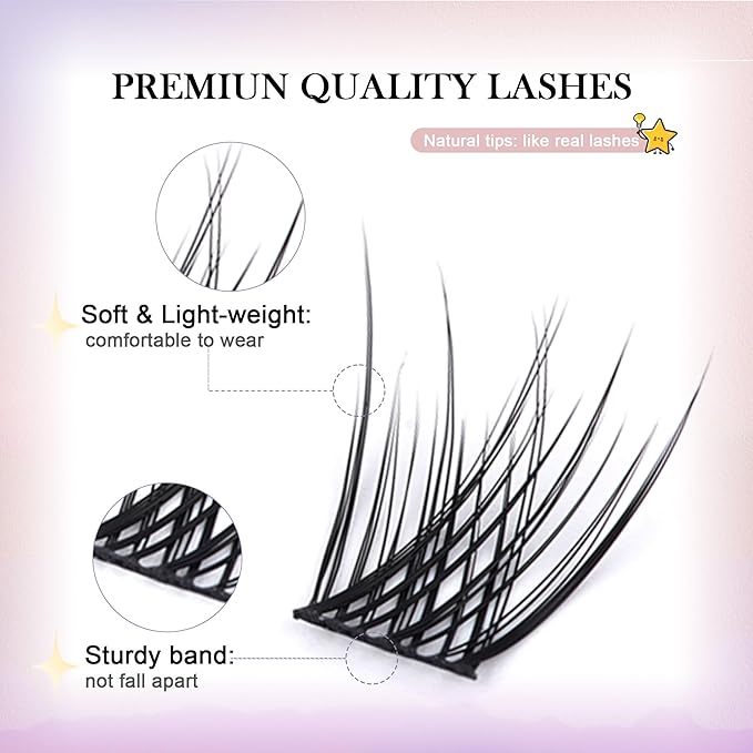 GAQQI Lash Clusters, GQ03 False Eyelashes DIY Lash Extensions C Curl 168PCS Cluster Lashes 16MM, Wispy and Natural Lash Wisps (GQ03,16mm,C Curl)