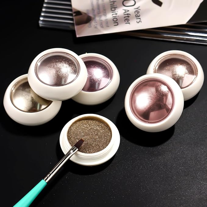 6 Jars Chrome Nail Powder Kit, Metallic Gold Chrome Nail Powder Super Mirror Effect Pigment Holographic Manicure Nail Glitter Powder Dust for Gel Polish Nail Art Decoration, Resin Craft