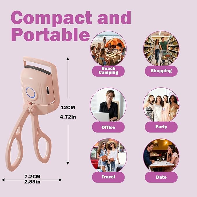 Anazzly Heated Eyelash Curler, Rechargeable Electric Eyelash Curler, 3-Level Temperature Control, 24 Hour Long Lasting Curl, Suitable for All Beauty Enthusiasts