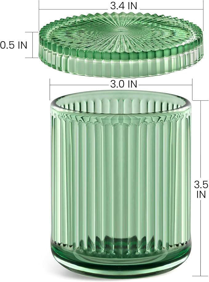 MKOSAB 2 Pack Qtip Holders for Bathroom, Clear Glass Apothecary Jars with Lids,Vintage Bathroom Canisters for Cotton Balls,Swabs,Floss Picks,Hair Ties,Vanity Organizer and Storage Decor (Green)