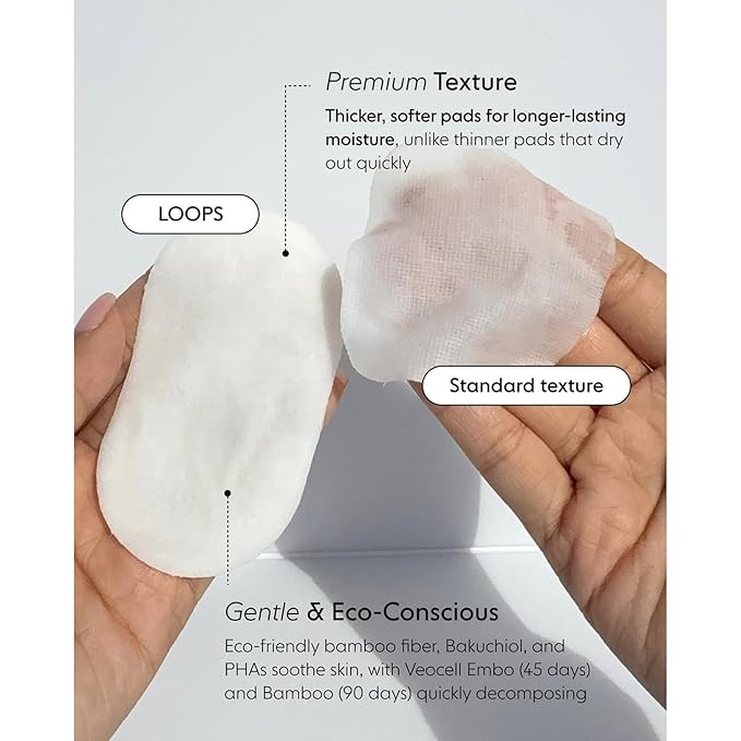 LOOPS Exfoliating Toner - Refine, Resurface, and Rebalance Skin - Pre-soaked Bamboo Pad - Skincare Toners for Face - Exfoliatings Treatment Toner - Exfoliating Pads - Gifts for Women, Stocking Stuffer