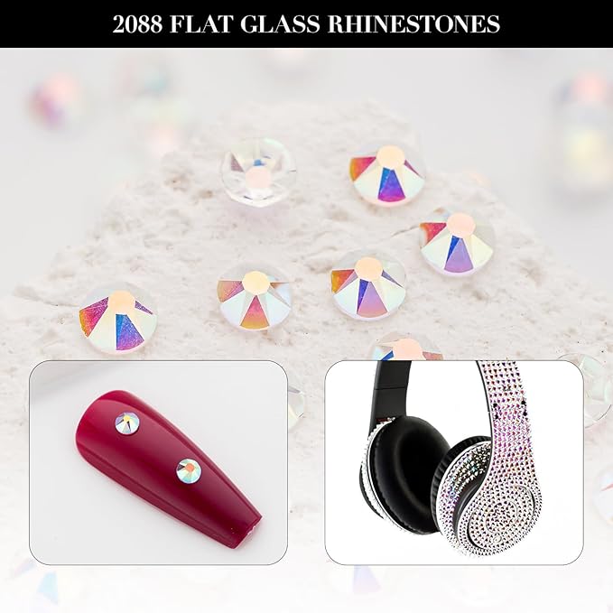 Novani Transparent AB Rhinestones 1440pcs Flat Back Round Rhinestone Style 2088 Sparkly Crystal Gemstones for Nail Art and Crafting SS20,4.6-4.8mm
