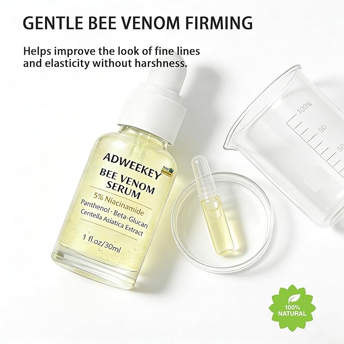Bee Venom Serum for Face with 5% Niacinamide, Panthenol & Centella – Firming Hydrating Fragrance-Free Serum for Fine Lines, Sensitive Skin, 30 mL / 1.0 fl oz